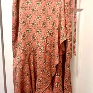 Max Studio pink floral wrap skirt, size: L
